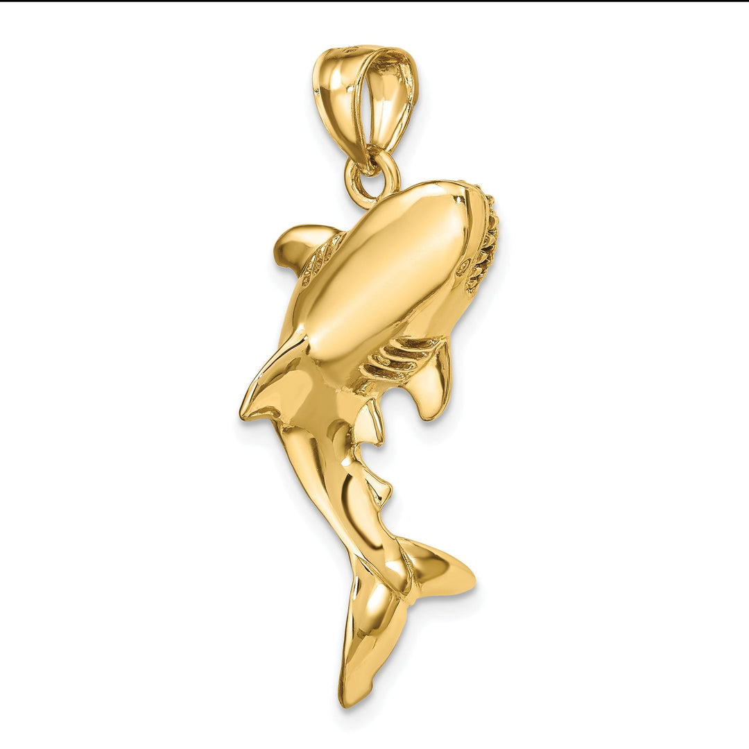 14K Yellow Gold 3-Dimensional Polished Textured Finish Shark Fish Charm Pendant