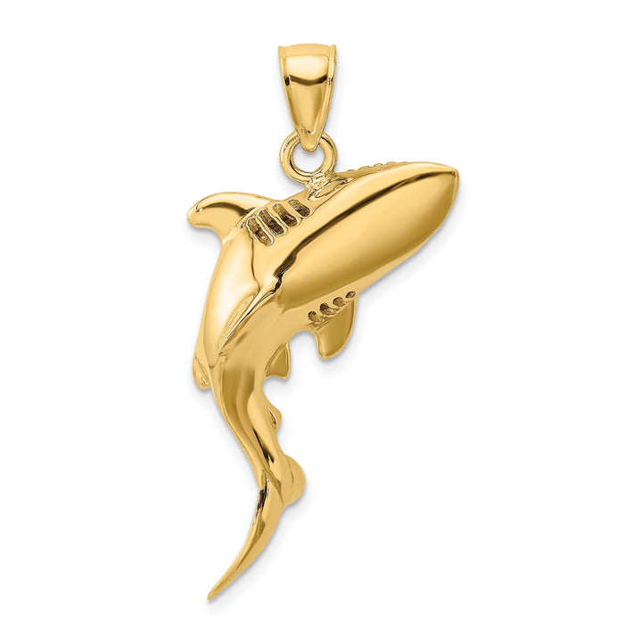 14K Yellow Gold 3-Dimensional Polished Textured Finish Shark Fish Charm Pendant