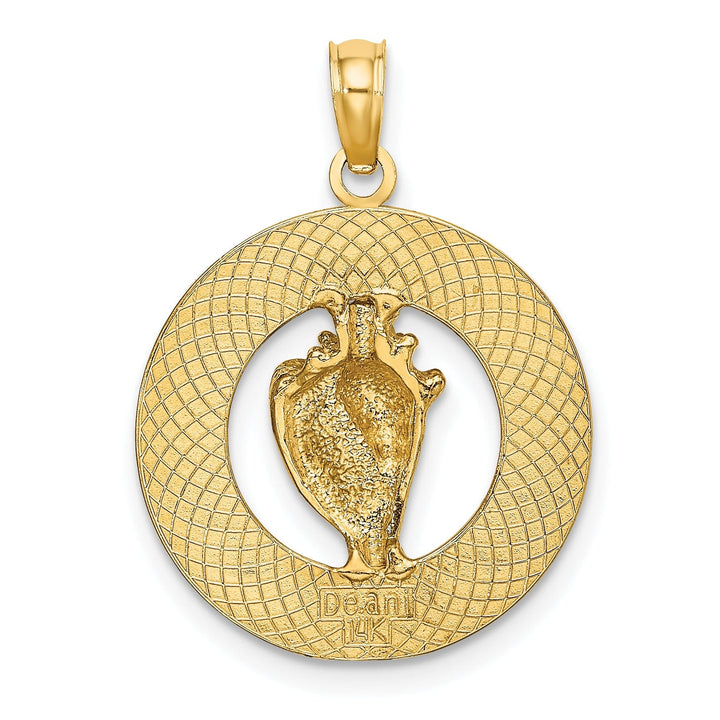 14K Yellow Gold Polished Finish Concave Shape BONAIRE, W.I Circle Design with Conch Shell Charm Pendant