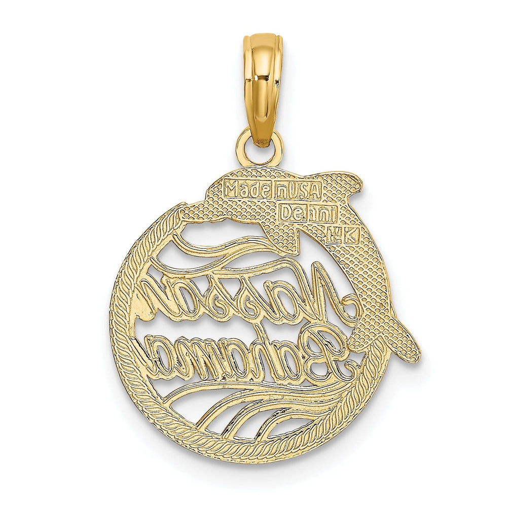 14K Yellow Gold Polished Finish NASSAU BAHAMAS with Dolphin with Circle Design Charm Pendant