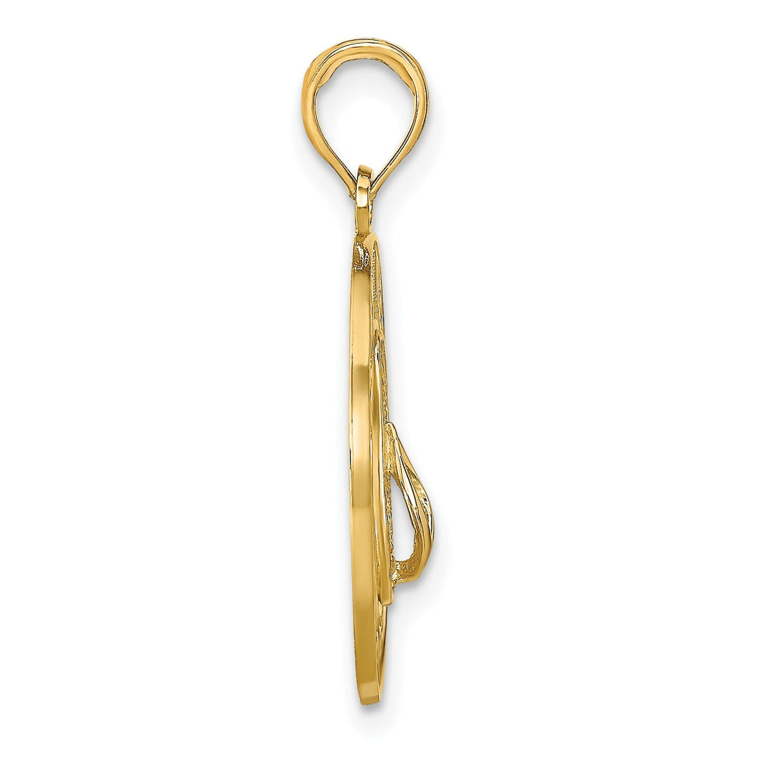14K Yellow Gold Polished Textured Finish KEY WEST with Flip-Flop Sandle in Circle Design Charm Pendant