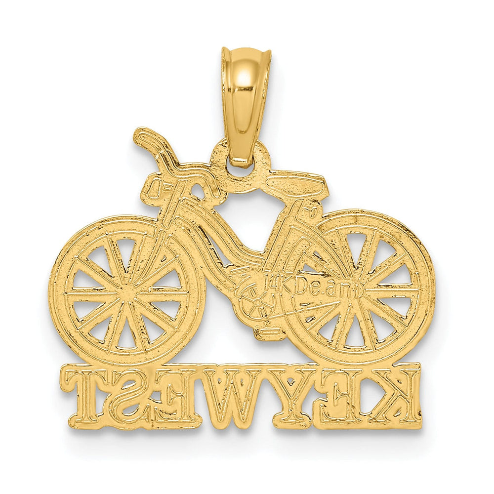 14K Yellow Gold Polished Finish KEY WEST Banner under Bicycle Charm Pendant