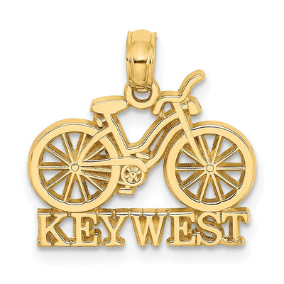 14K Yellow Gold Polished Finish KEY WEST Banner under Bicycle Charm Pendant at $ 124.39 only from Jewelryshopping.com