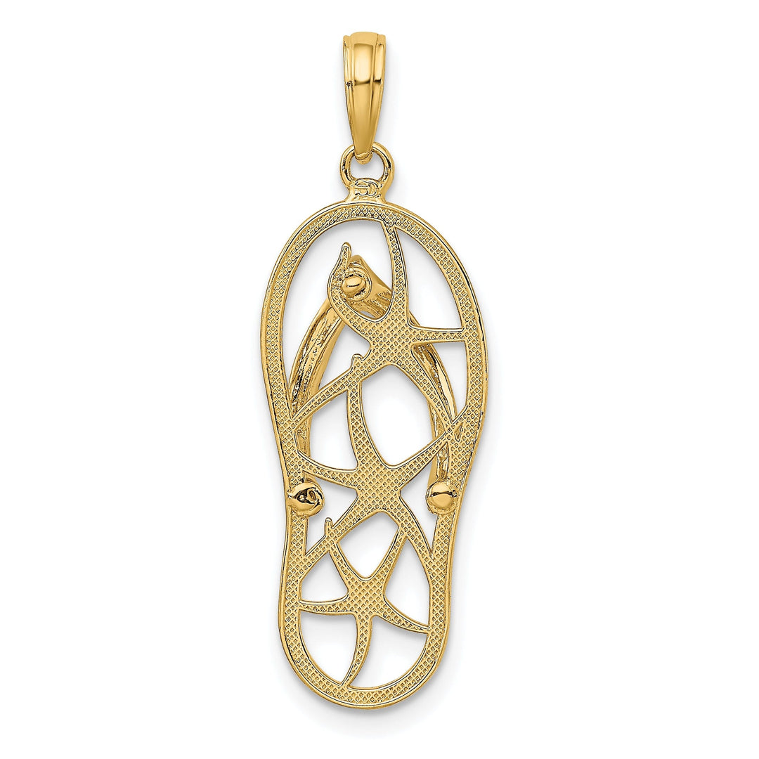 14K Yellow Gold Polished Textured Finish Multi Starfish Design Flip-Flop Sandle Charm Pendant