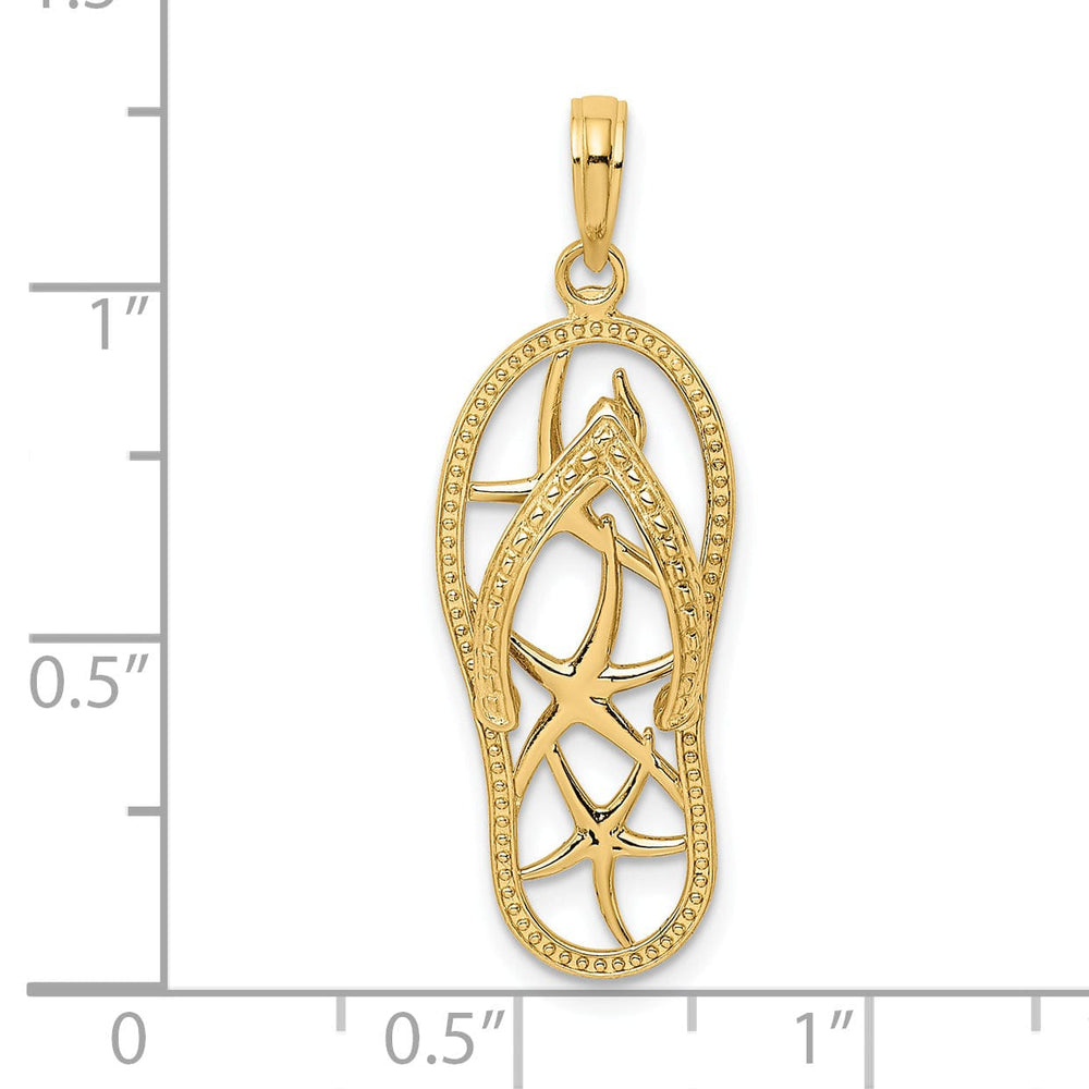 14K Yellow Gold Polished Textured Finish Multi Starfish Design Flip-Flop Sandle Charm Pendant