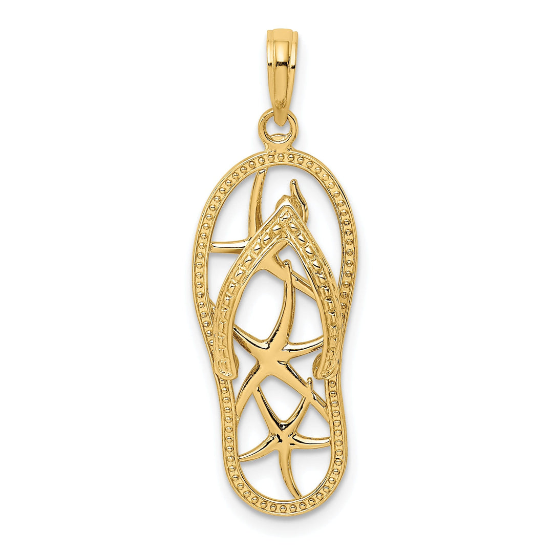 14K Yellow Gold Polished Textured Finish Multi Starfish Design Flip-Flop Sandle Charm Pendant