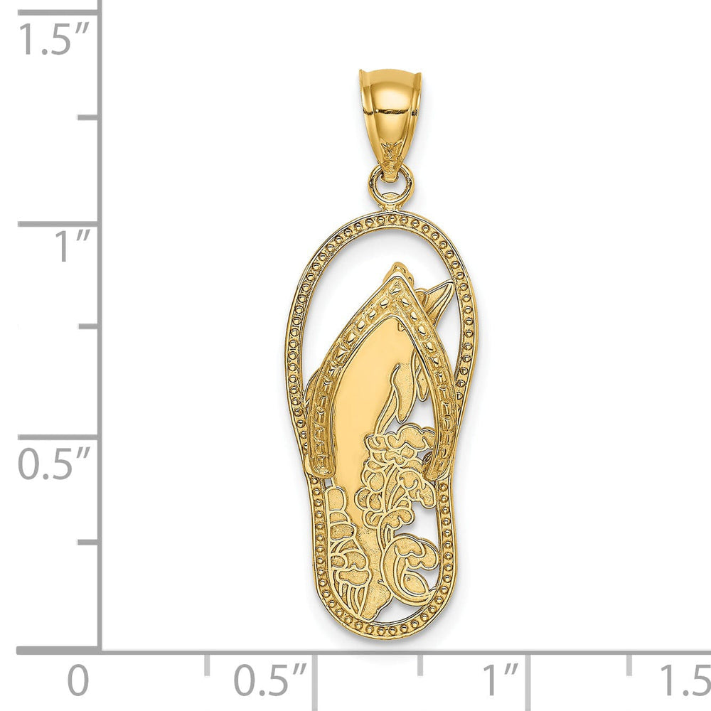 14K Yellow Gold Solid Polished Finish Dolphin in Flip Flop Sandle Design Charm Pendant