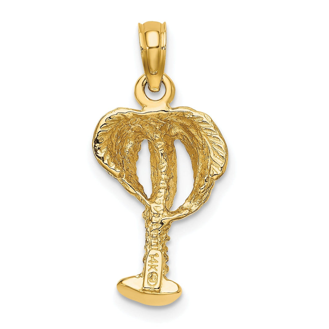 14K Yellow Gold Textured Finish Open Back 2-Dimensional Textured Palm Tree Charm Pendant