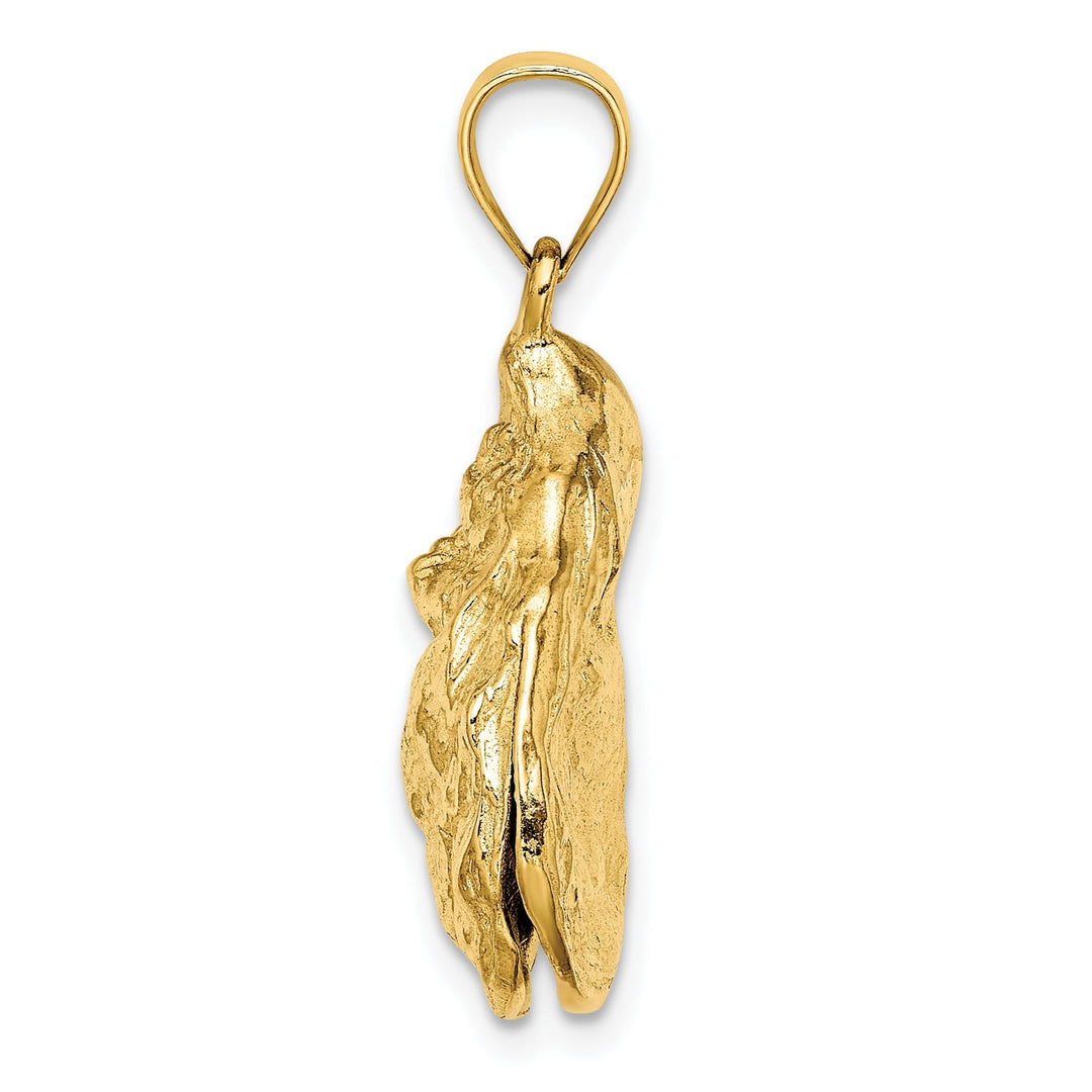 14K Yellow Gold 3-Dimensional Polished Textured Finish Oyster Shell Charm Pendant