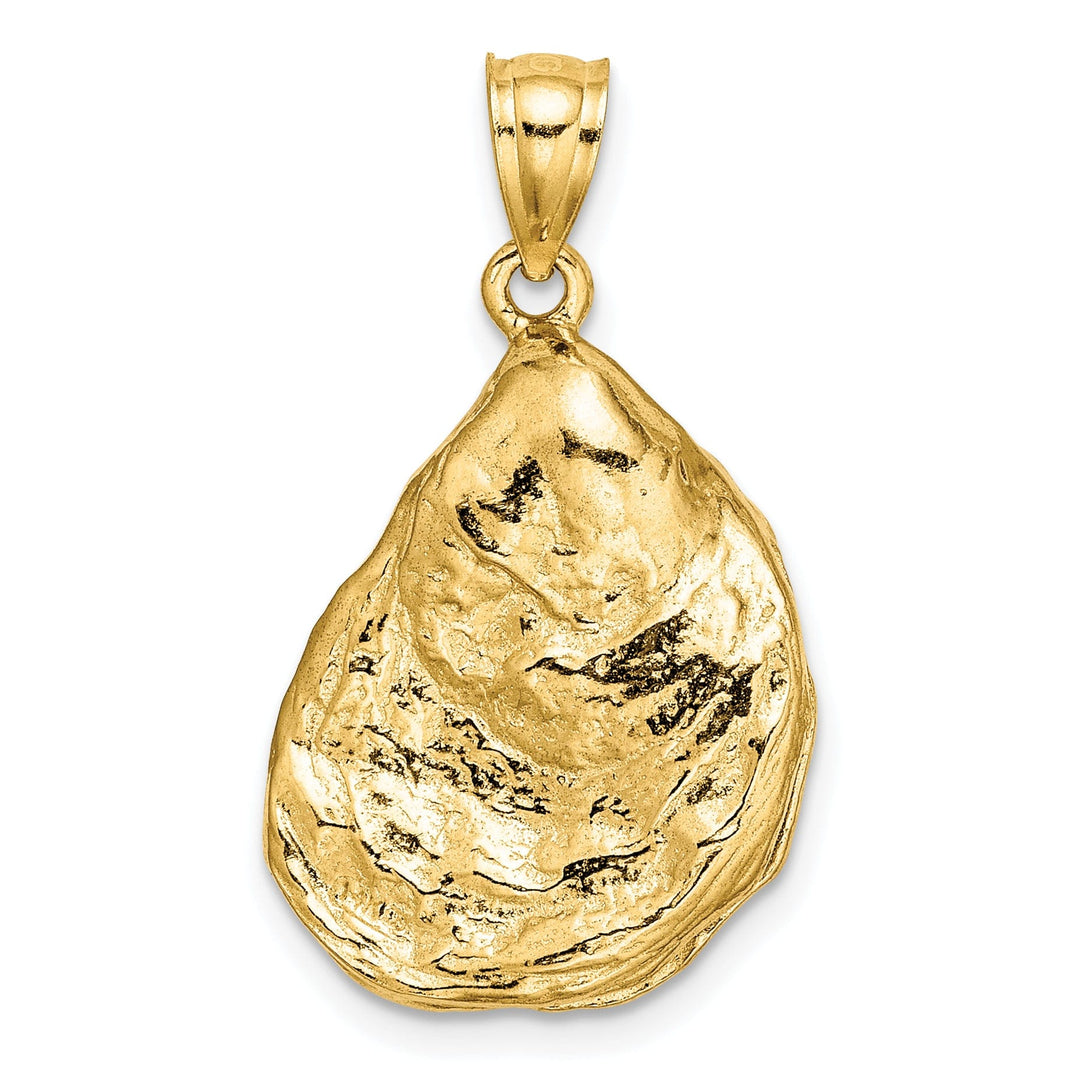 14K Yellow Gold 3-Dimensional Polished Textured Finish Oyster Shell Charm Pendant