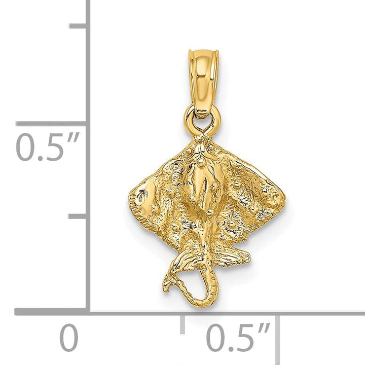 14K Yellow Gold Solid Textured Casted Polished Finish Stingray Charm Pendant