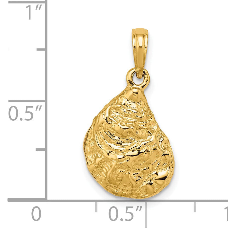 14K Yellow Gold 3-Dimensional Polished Texture Finish Oyster Shell Charm Pendant