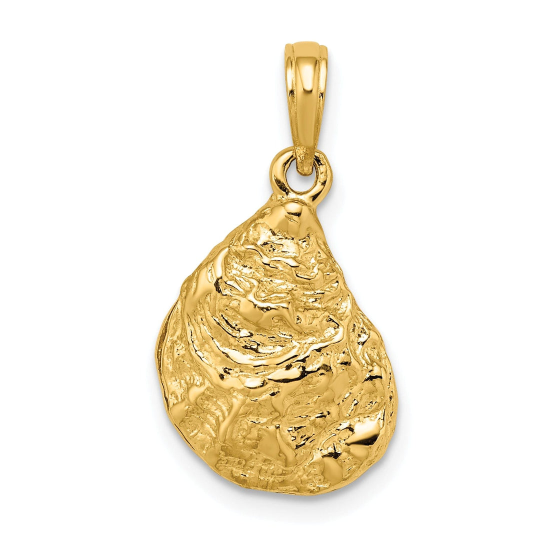 14K Yellow Gold 3-Dimensional Polished Texture Finish Oyster Shell Charm Pendant