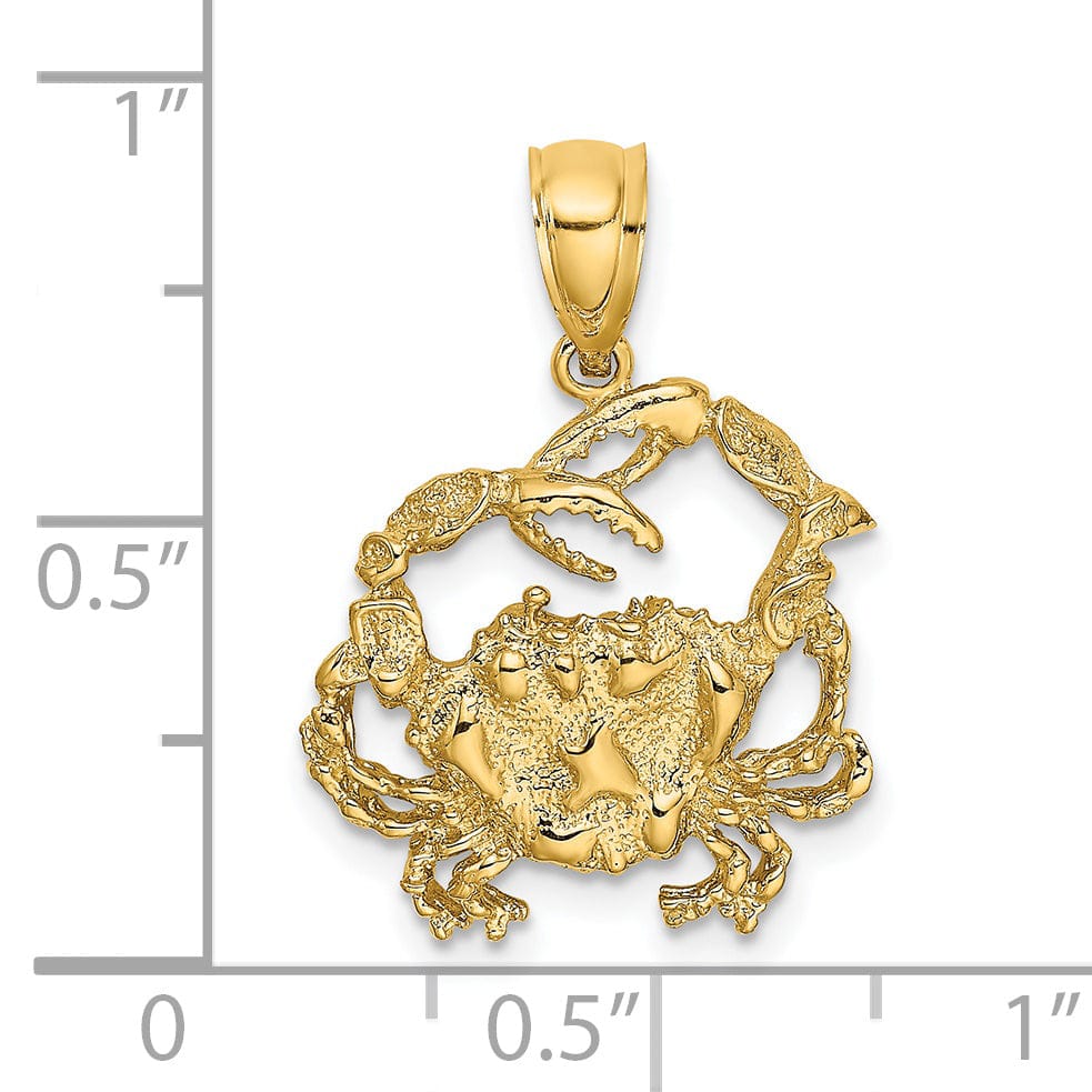 14k Yellow Gold Polished Textured Finished Blue Claw Crab Charm Pendant