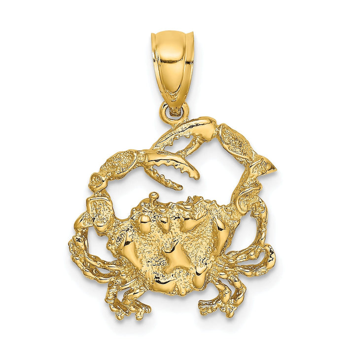 14k Yellow Gold Polished Textured Finished Blue Claw Crab Charm Pendant