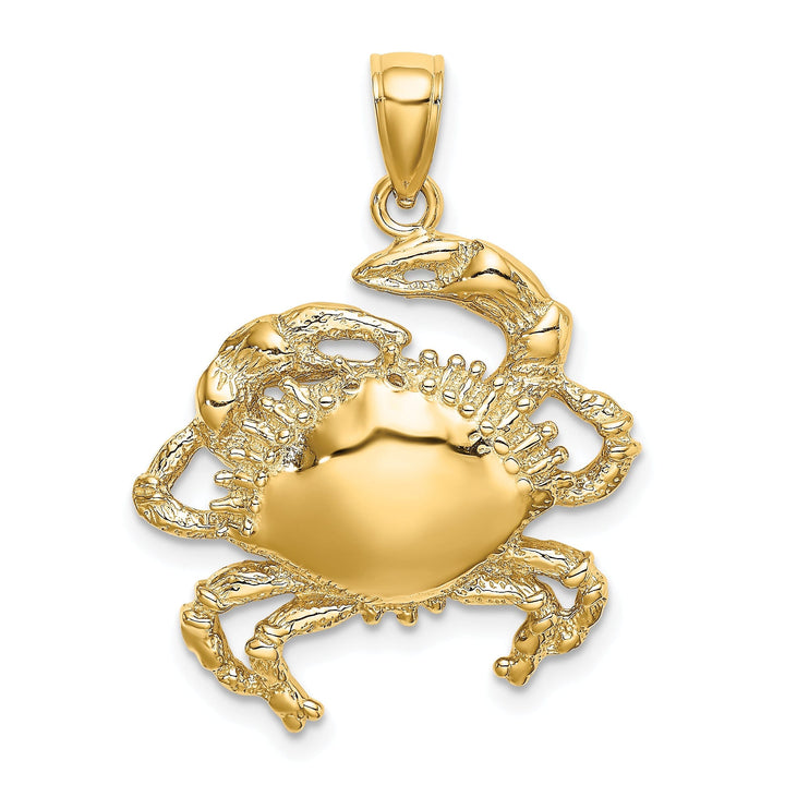 14k Yellow Gold Polished Texture Finish Blue Claw Crab Charm Pendant