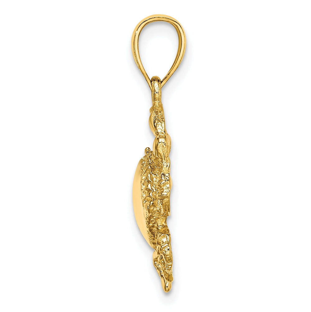 14k Yellow Gold Polished Textured Finish Blue Claw Crab Charm Pendant