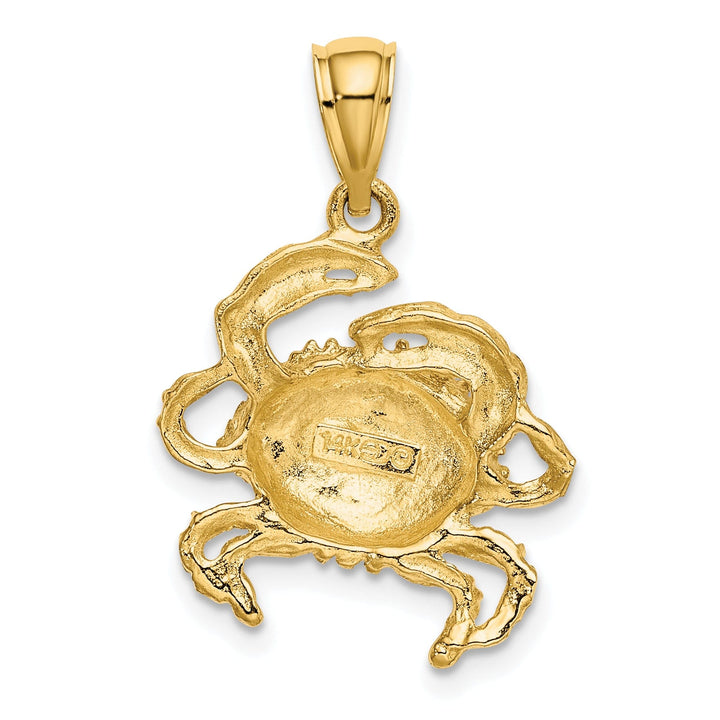 14k Yellow Gold Polished Textured Finish Blue Claw Crab Charm Pendant