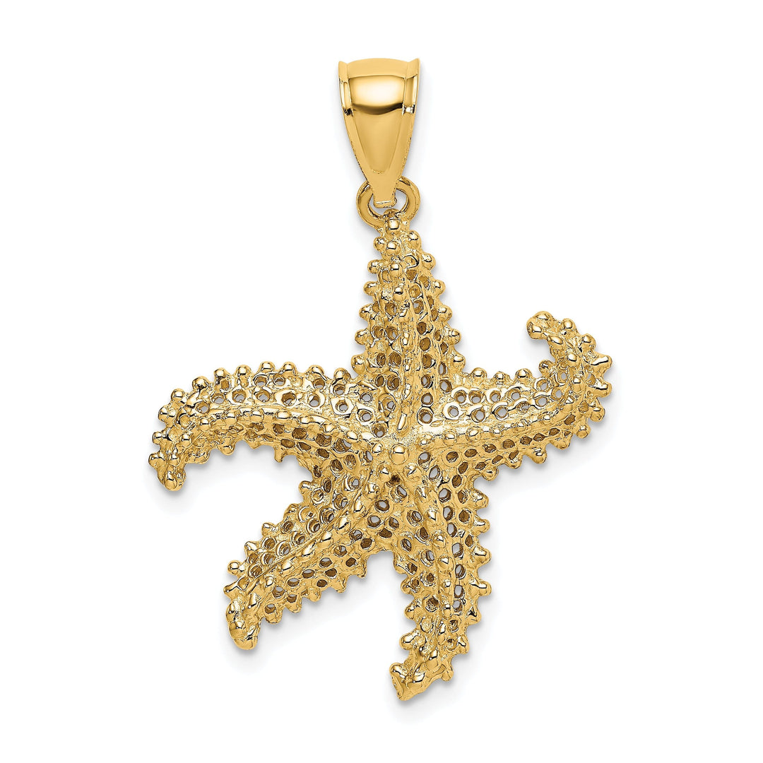 14K Yellow Gold Polished Beaded Design Starfish Charm Pendant