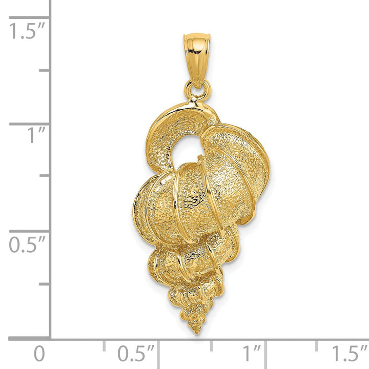 14K Yellow Gold Open Back Solid Polished Texture Finish 2-Dimensional Precious Wentletrap Shell Charm Pendant