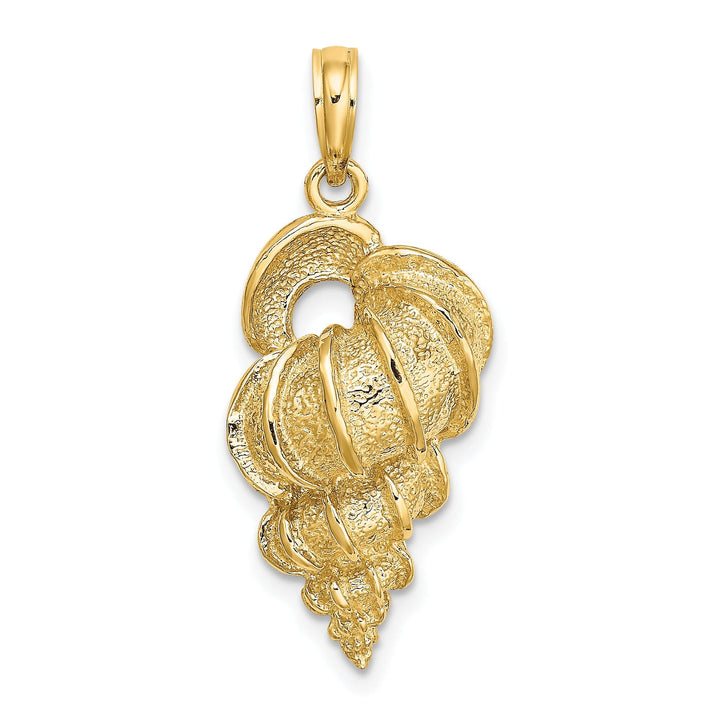 14K Yellow Gold Open Back Solid Polish Texture Finish Wentletrap Shell Charm Pendant