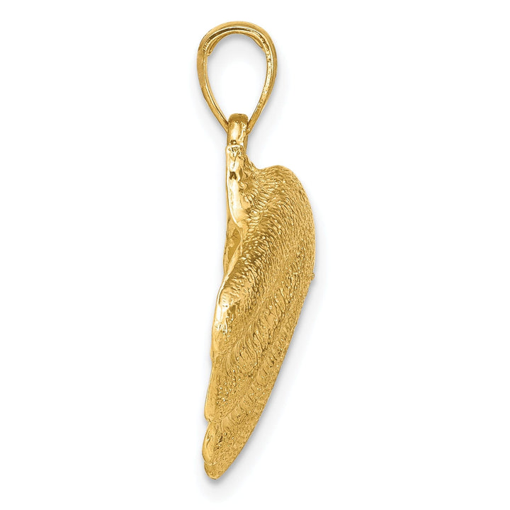 14K Yellow Gold Polished Textured Finish Clam Shell Charm Pendant