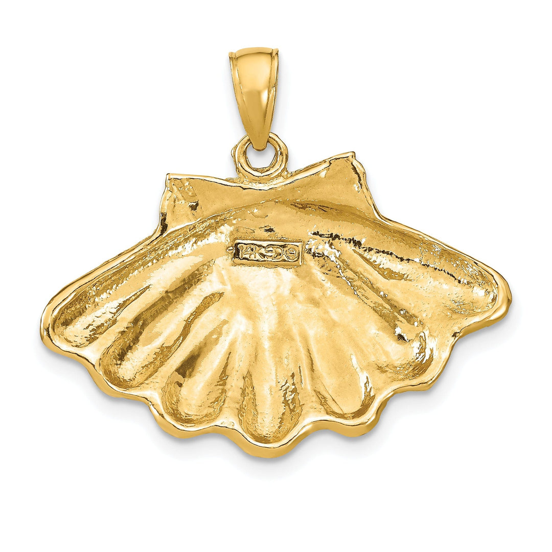 14K Yellow Gold Polished Textured Finish Clam Shell Charm Pendant