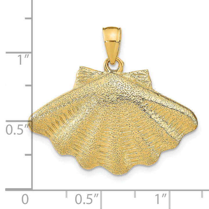 14K Yellow Gold Polished Textured Finish Clam Shell Charm Pendant