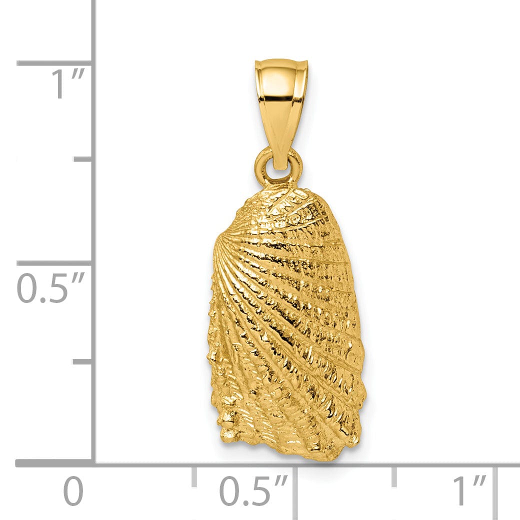 14K Yellow Gold Polished Textured Finish Sea Shell Charm Pendant