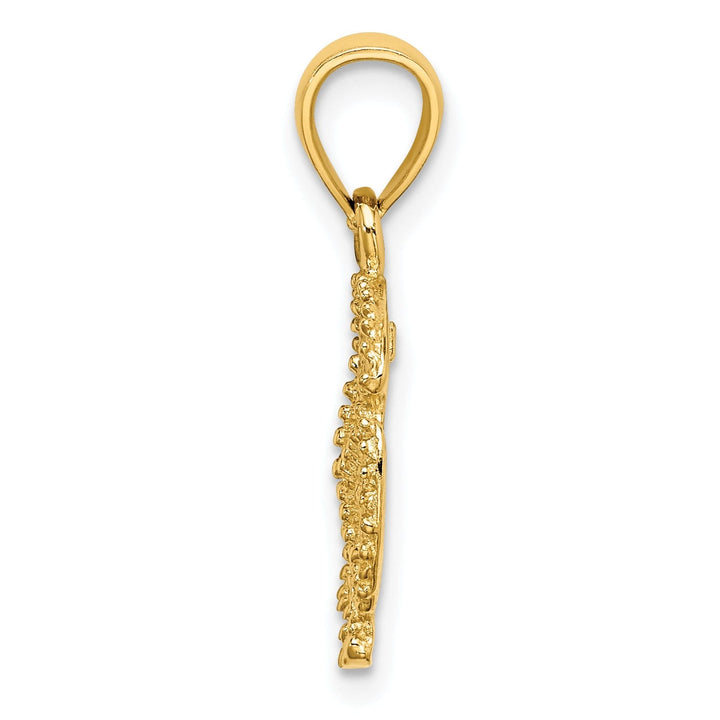 14K Yellow Gold Texture Polished Finish Starfish on Sea Sand Dollar Beaded Design Charm Pendant