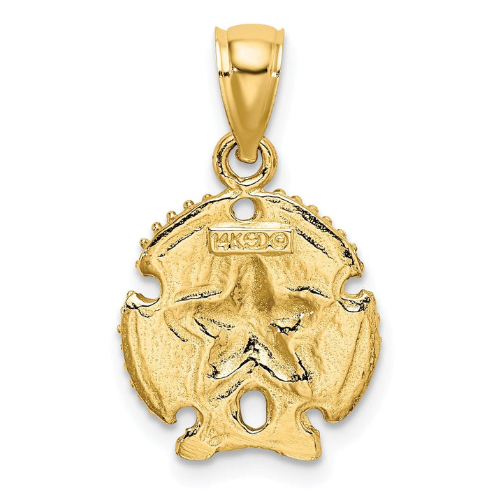 14K Yellow Gold Texture Polished Finish Starfish on Sea Sand Dollar Beaded Design Charm Pendant