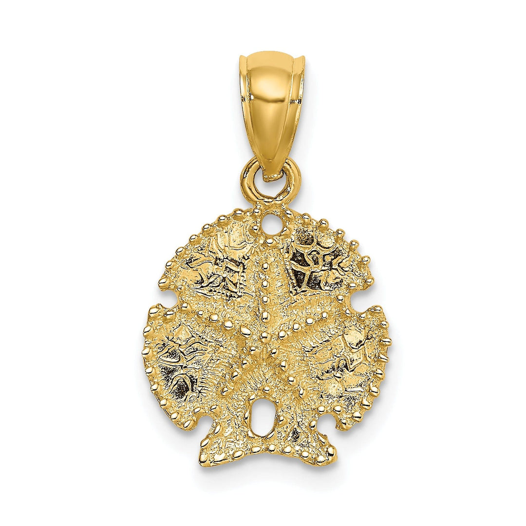 14K Yellow Gold Texture Polished Finish Starfish on Sea Sand Dollar Beaded Design Charm Pendant