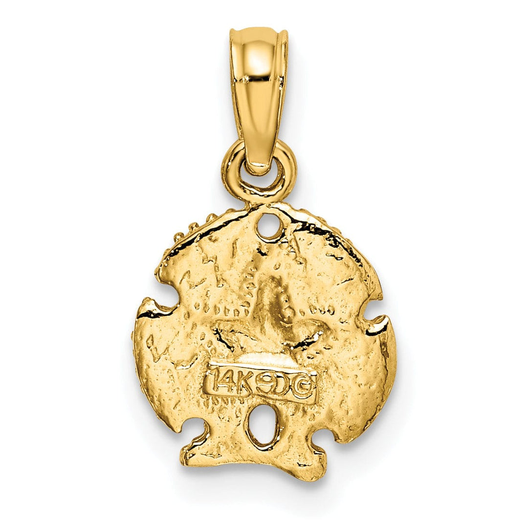 14K Yellow Gold Textured Polish Finish Starfish on Sea Sand Dollar Beaded Design Charm Pendant