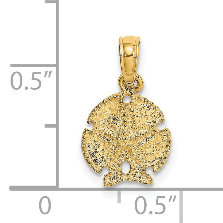 14K Yellow Gold Textured Polish Finish Starfish on Sea Sand Dollar Beaded Design Charm Pendant