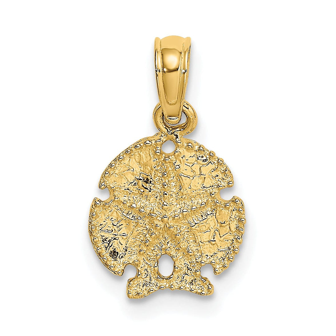 14K Yellow Gold Textured Polish Finish Starfish on Sea Sand Dollar Beaded Design Charm Pendant