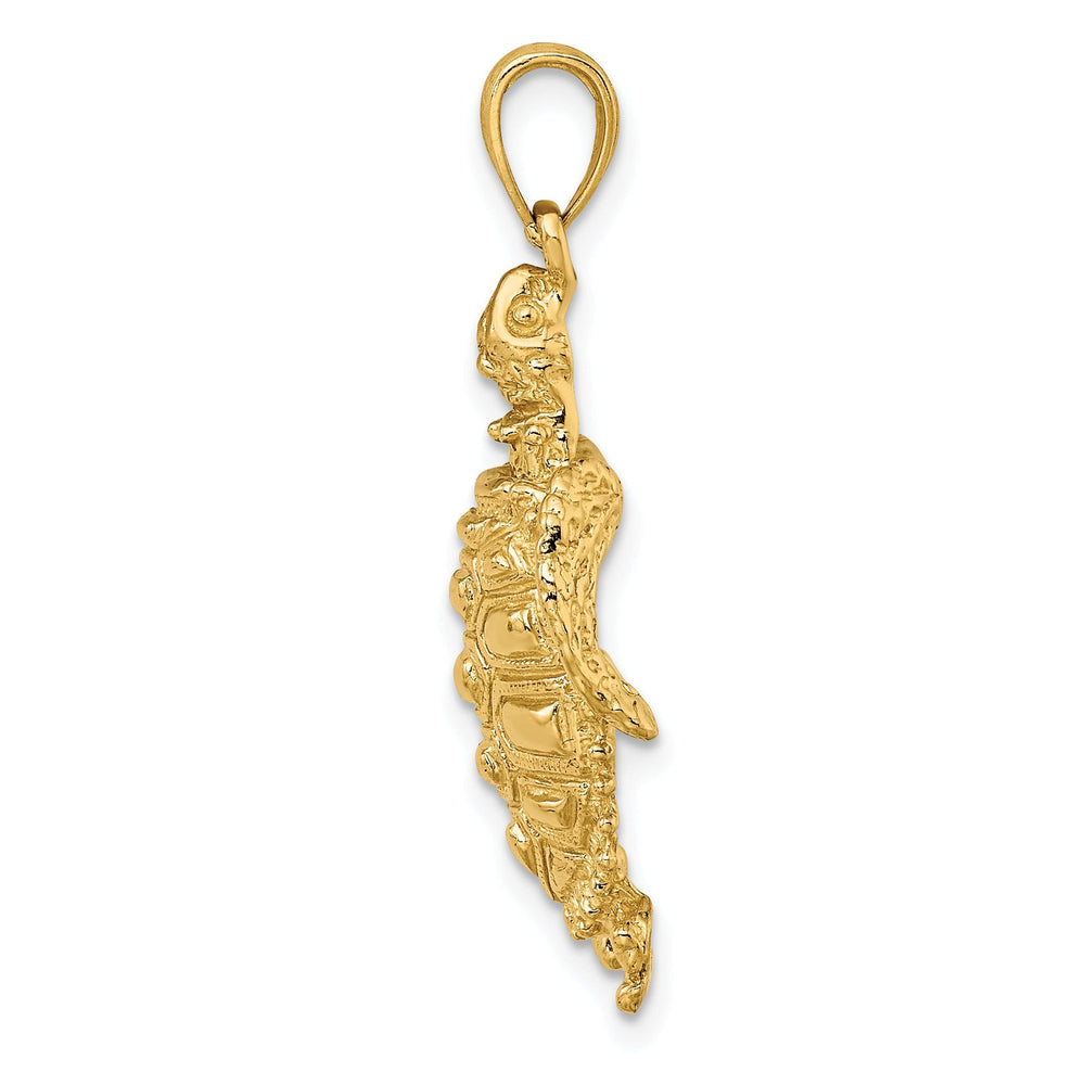 14k Yellow Gold Solid Casted Textured and Polished Finish Sea Turtle with Spiny Shell Charm Pendant