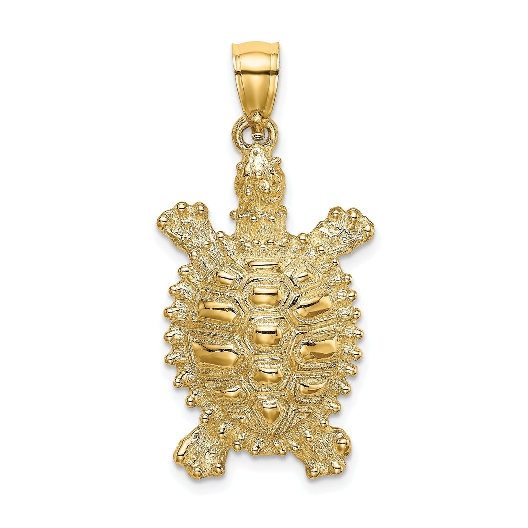 14k Yellow Gold Casted Solid Textured and Polished Finish Land Turtle Charm Pendant