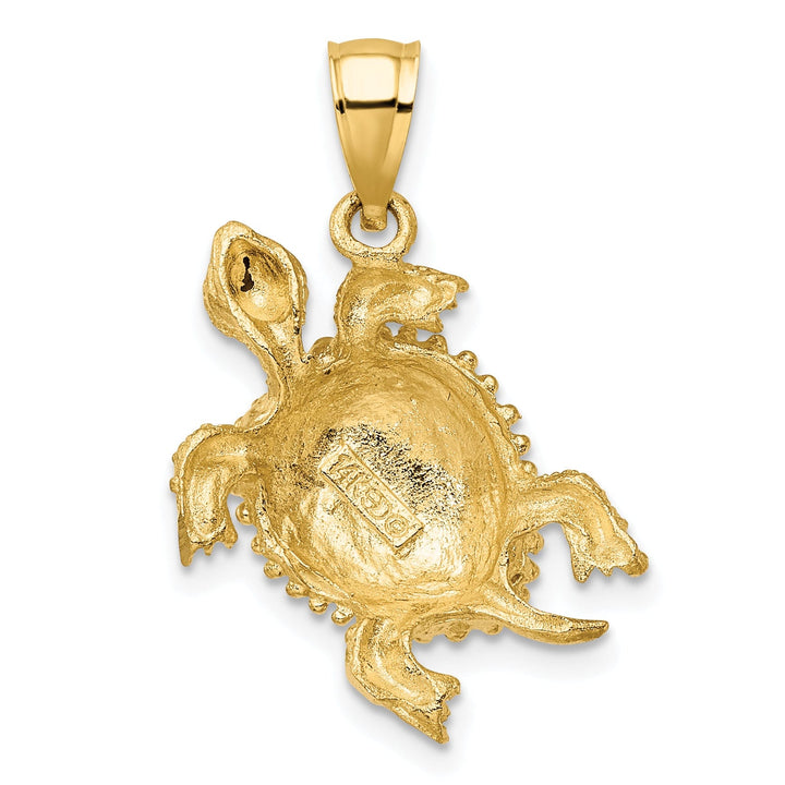 14k Yellow Gold Casted Solid Textured and Polished Finish Sea Turtle with Tail Charm Pendant