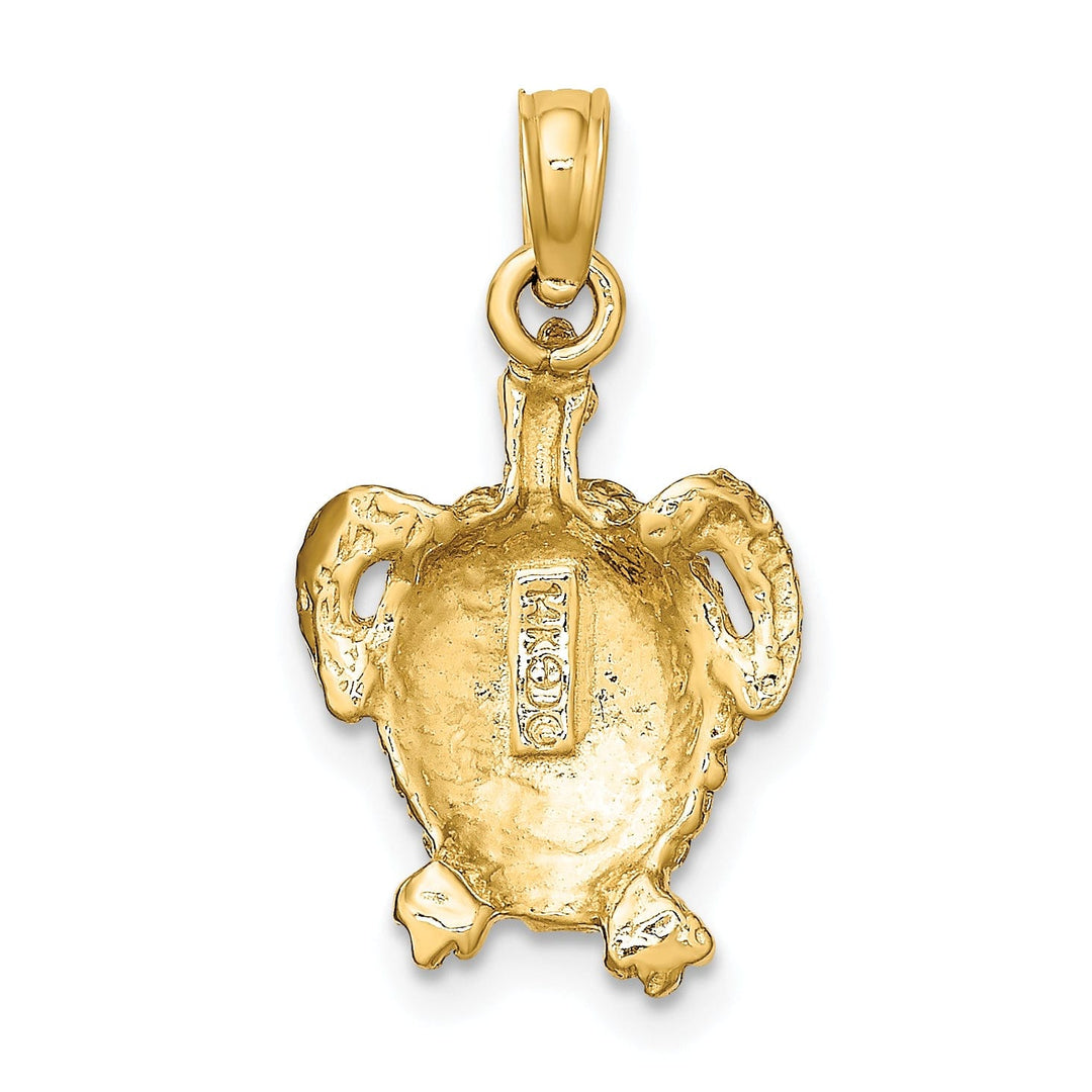 14k Yellow Gold Textured Casted Solid Polished Finish Sea Turtle Charm Pendant