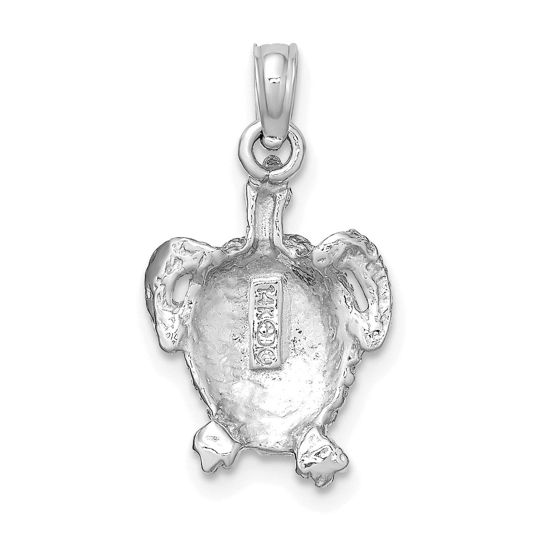 14K White Gold Textured Casted Solid Polished Finish Sea Turtle Charm Pendant