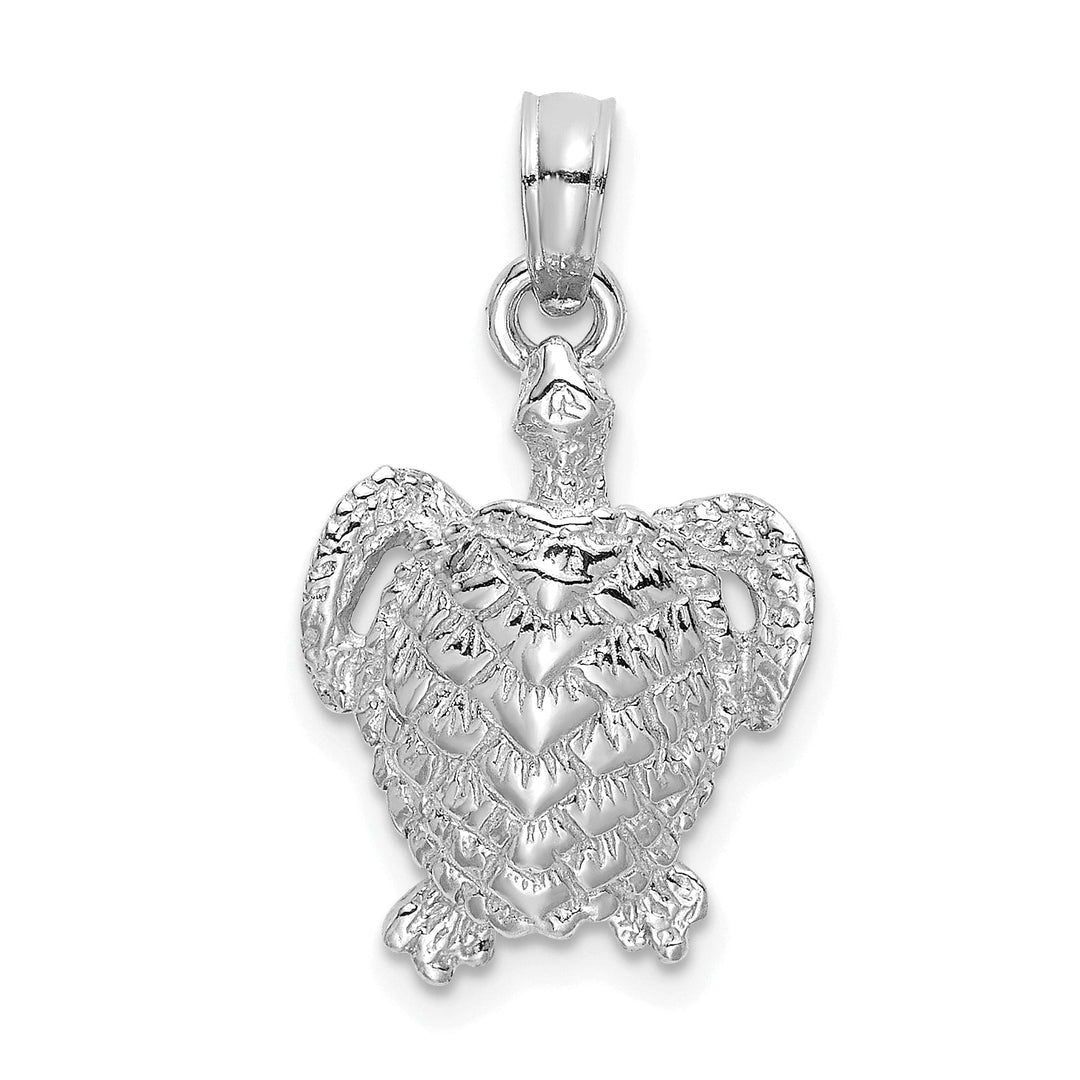 14K White Gold Textured Casted Solid Polished Finish Sea Turtle Charm Pendant