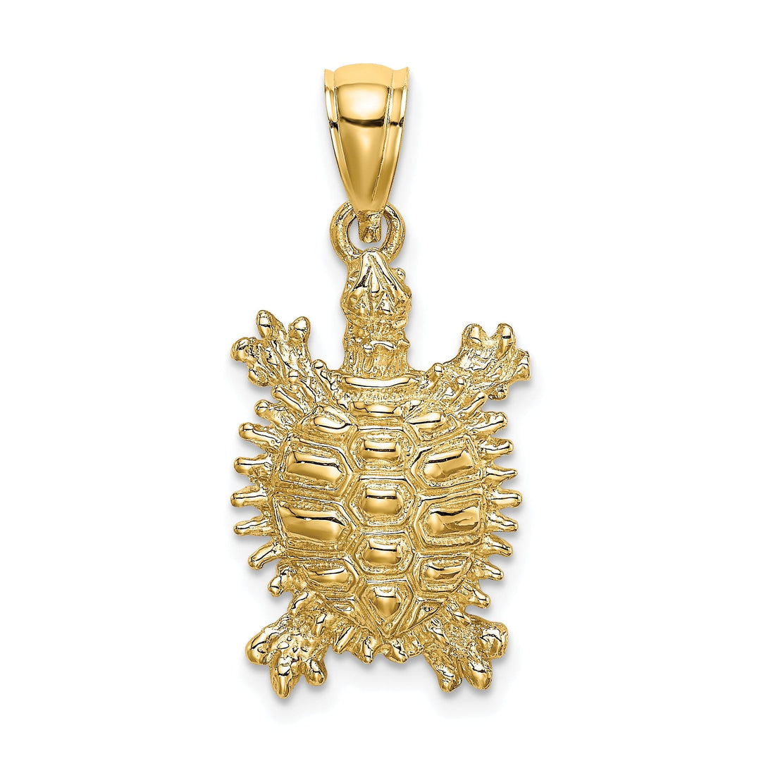 14k Yellow Gold Solid Casted Polished and Textured Finish Land Turtle Charm Pendant