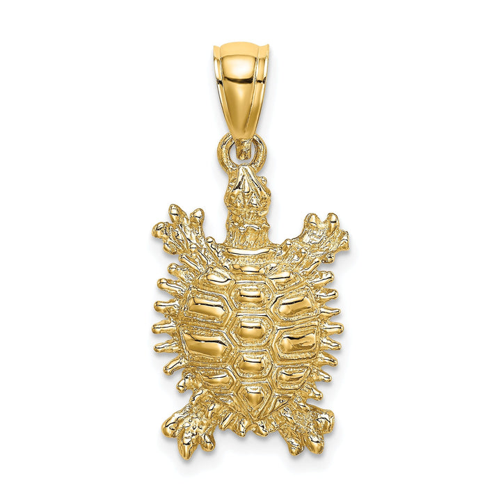 14k Yellow Gold Solid Casted Polished and Textured Finish Land Turtle Charm Pendant