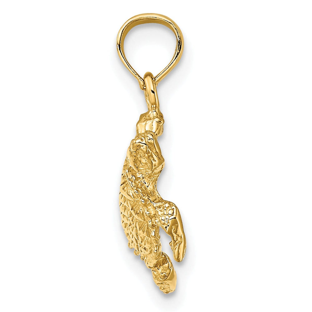 14k Yellow Gold Casted Solid Polished and Textured Finish Sea Turtle with Tail Charm Pendant