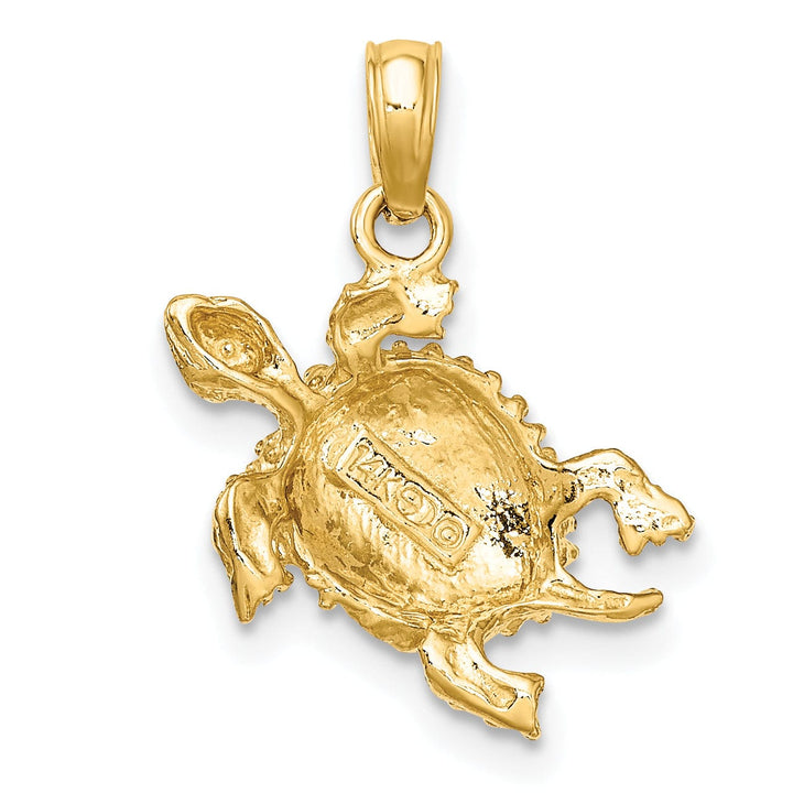 14k Yellow Gold Casted Solid Polished and Textured Finish Sea Turtle with Tail Charm Pendant