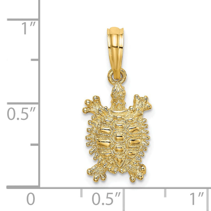 14k Yellow Gold Casted Solid Polished and Textured Finish Land Turtle Charm Pendant