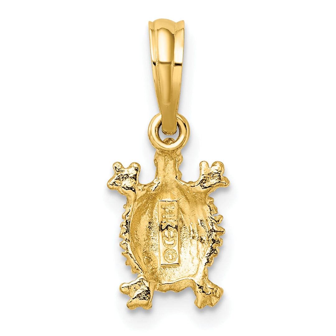 14k Yellow Gold Solid Casted Textured and Polished Finish Land Turtle Charm Pendant