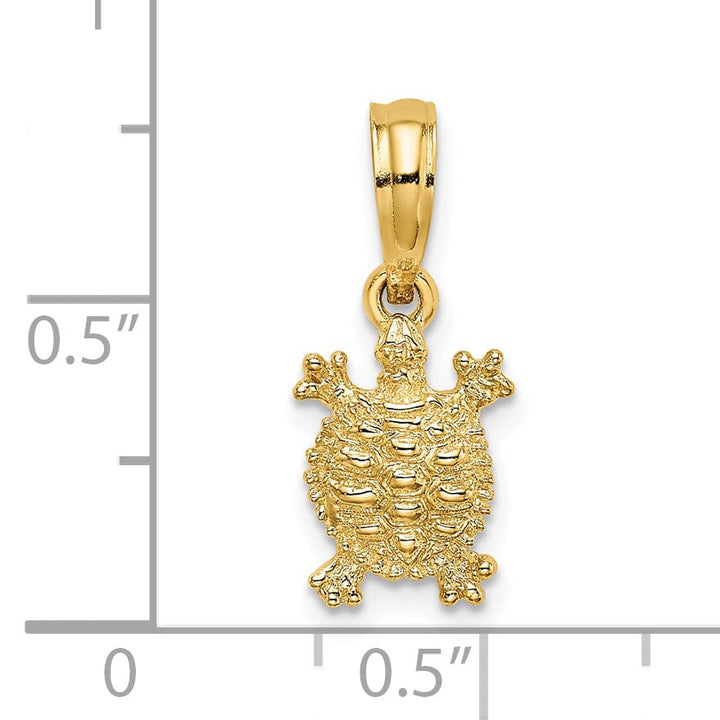 14k Yellow Gold Solid Casted Textured and Polished Finish Land Turtle Charm Pendant