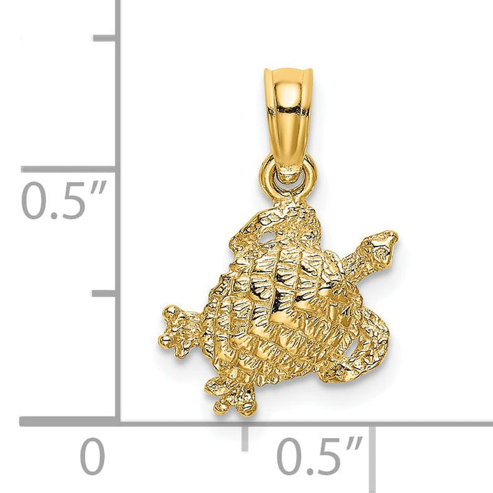 14k Yellow Gold Solid Polished and Textured Finish Sea Turtle Charm Pendant