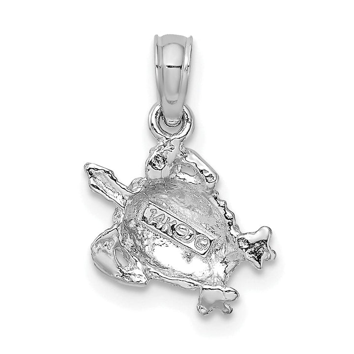 14K White Gold Casted Solid Polished and Textured Finish Sea Turtle Charm Pendant